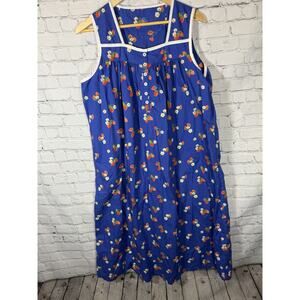 Ella Simone Nightgown Sleeveless Strawberry Lawn Boho Comfort Cotton Blue L